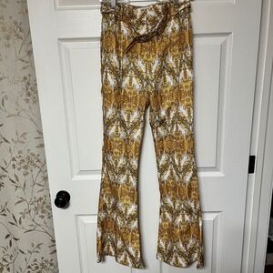 L'ATISTE BY AMY Women's Small Paisley Print High Waist‎ Wide Leg Belted Pants